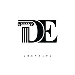 DE Law Prime Monogram Logo Design Classic Column & Legal Symbol