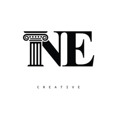 NE Law Prime Monogram Logo Design Classic Column & Legal Symbol