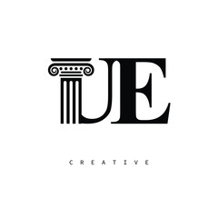 UE Law Prime Monogram Logo Design Classic Column & Legal Symbol