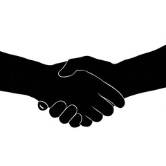 Fototapeta premium Silhouette of two hands in a handshake gesture against a white background in a vector illustration created with generative ai
