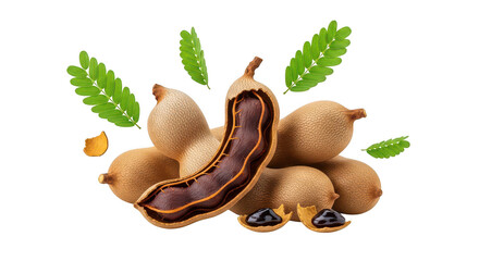 Tamarinds with leaves isolated on transparent background