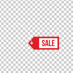Vector art of red sale tag hanging on a string, perfect for advertising and marketing campaigns, isolated on a transparent background for easy integration into any design project
