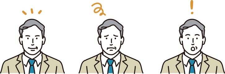 中高年男性の表情パターンのイラストアイコンセット
