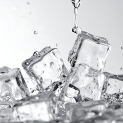 Ice cubes splashing with water droplets