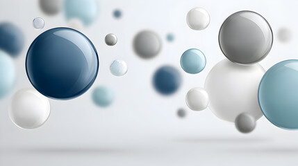 Abstract image of floating spheres in varying shades of blue, gray and white creating a visually engaging composition