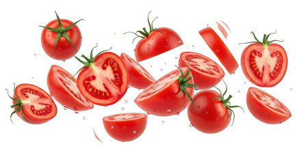 Falling tomato slices isolated on transparent background
