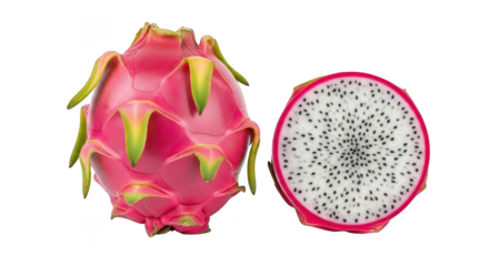 Whole and sliced dragon fruit isolated on transparent background
