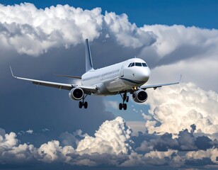 Obraz premium Airplane landing in stormy clouds