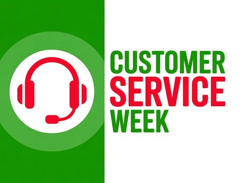 Customer service week banner with headset isolated on white background - Powered by Adobe