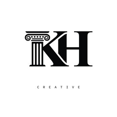 KH Law Prime Monogram Logo Design Classic Column & Legal Symbol