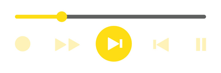 Music or video play bar icon. Modern UI Design Element for Music App Design with Pause, Play, Skip, Favorite, Queue Buttons. Music or video play bar icon on black background