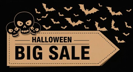 Spooky Halloween Big Sale Banner with Bats and Skulls Invitation