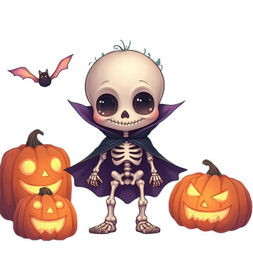 cute vampire skeleton with pumpkins