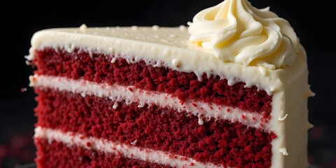 Hyperrealistic Red Velvet  Creamy Frosting Detail, Decadent Texture   Dark Background