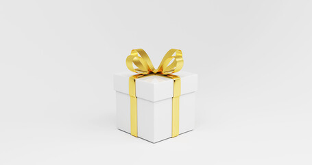 Elegant White Gift Box with Gold Ribbon on Clean Background