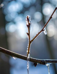 Icy branch in winter