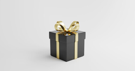 Luxury Black Gift Box with Golden Ribbon Isolated Render