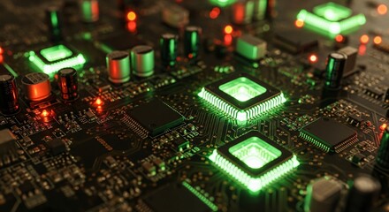 Illuminated Circuit Board Glowing with High Tech Connectivity