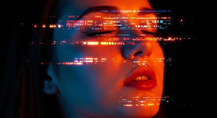 Futuristic Portrait Glowing with Abstract Digital Glitch Effect