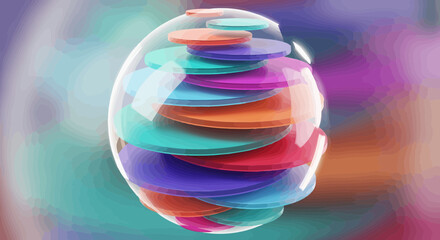 Abstract Glass Orb Enclosing Colorful Geometric Shapes Artwork