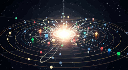 Abstract Solar System Visualization With Planets And Central Star