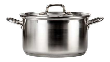 Shiny stainless steel pot with lid