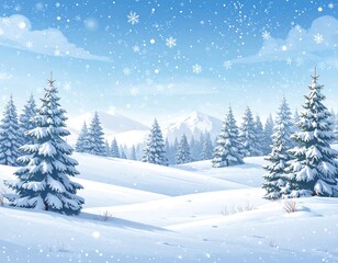 Naklejka premium Winter landscape with snow-covered trees and mountains