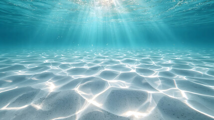 calm underwater view of turquoise water reflecting sunlight over light beige sand in paradise nature seascape landscape wallpaper background