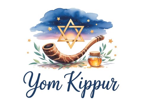 Gradient background of watercolor illustration for yom kippur isolated on white background