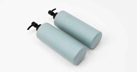 Pair of Dark Green Pump Bottle Mockups for Cosmetic Packaging