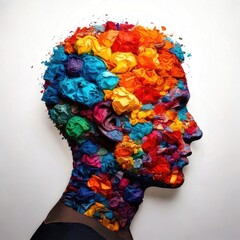 Colorful paint-splattered human profile