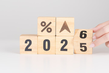 2025 to 2026 New year with percentage change to UP and Down arrow. Interest rate, GDP, stocks market, financial, deflation and Inflation, mortgage, debt, Loan and Economic Recession