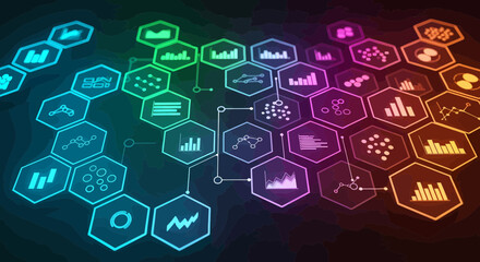Connected Data Visualization With Honeycomb Pattern And Vibrant Colors