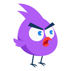 cute purple bird angry flat color vector illustration template design