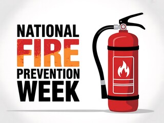 Gradient background of national fire prevention week with extinguisher isolated on white background