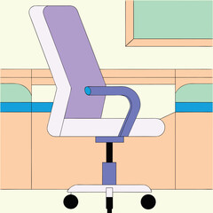 Office Illustration Featuring Ergonomic Chair and Desk Set Up with Green Accents for a Productive Workspace Environment