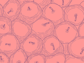 seamless pattern with apple fruit. hand drawn outline on holiday season vibes background. high resolution for design with a whimsical and enchanting pink theme