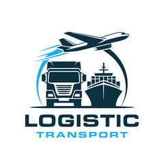 Logistic and Cargo logo design template. Freight, Airplane, Truck logo design business.