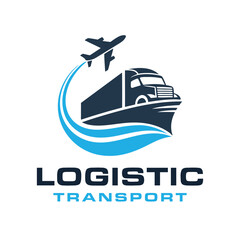 Logistic and Cargo logo design template. Freight, Airplane, Truck logo design business.