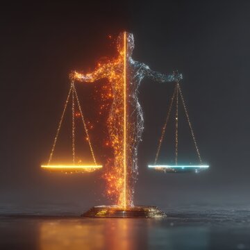Ethical AI Decision Making with Glowing Balanced Scales Concept