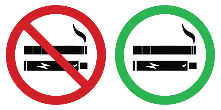 No smoking, No vaping combined sign. Smoking & vaping area or allowed symbol. High resolution vector icon 
