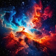Cosmic nebulae in vibrant red and blue