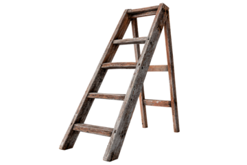 a wooden ladder is leaning against a white background