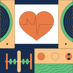 Geometric Harmony A Retro Inspired Music and Love Composition with Earthy Tones and Rhythmic Patterns