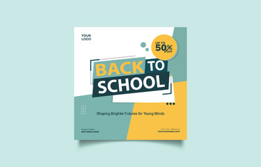 Back to School Advertisement Template with Geometric Design and Discount Offer for Educational Promotions and Marketing Campaigns