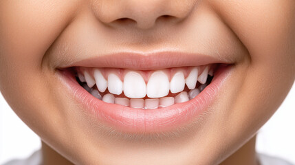 Obraz premium Bright and Happy Smile of a Child with Perfect White Teeth on a Light Background