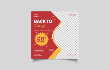 Back to School Promotion with Fifty Percent Off and Enrollment Now Available Design for Educational Institutions and Social Media Campaigns