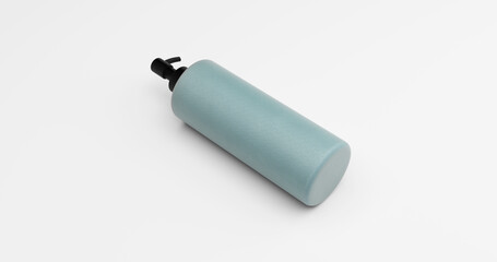 Mockup of a dark green plastic pump bottle placed flat