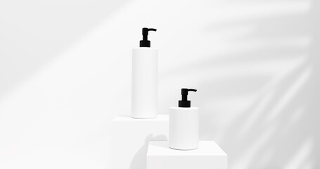 Two White Pump Bottles Mockup Scene