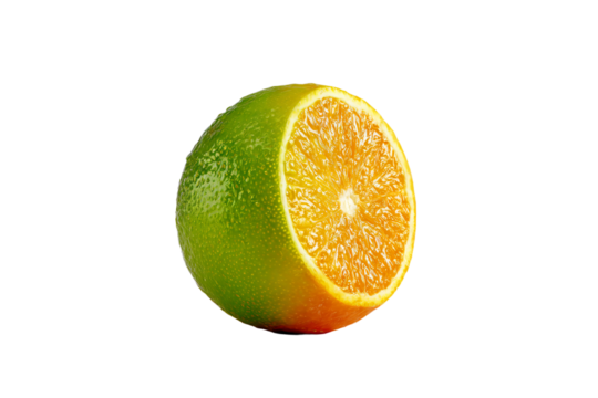a half of an orange on a white background